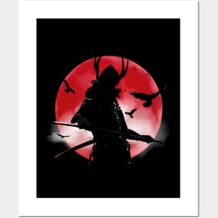 Samurai Warrior Red Moon Posters and Art